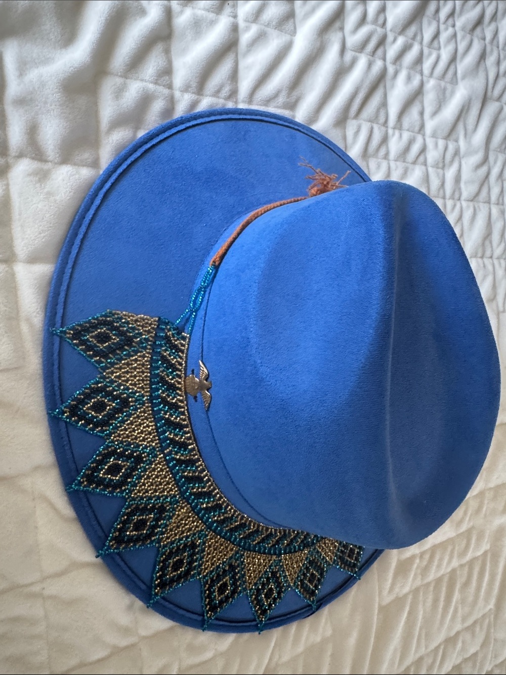 Blue Embellished Beaded Fedora Hat - Picture 2 of 7